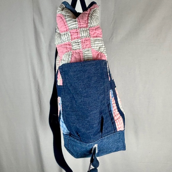Upcycled Denim & Drunkards Path Quilt Design Backpack Tote Computer Bag Boho - Picture 4 of 15